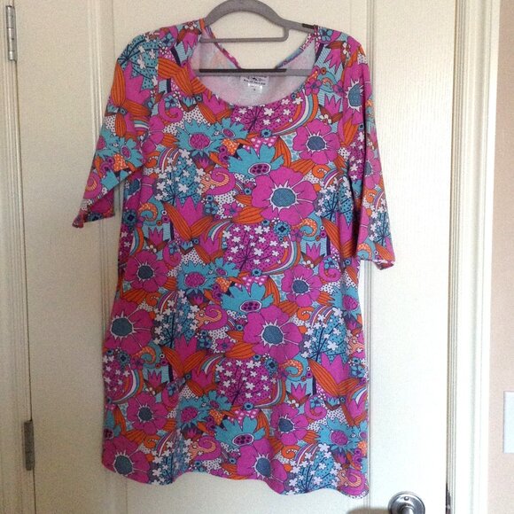 Blue Platypus Grooviest Blooms Women's Tunic Pink Aqua Size M Hippie 60's Cute - Picture 2 of 6